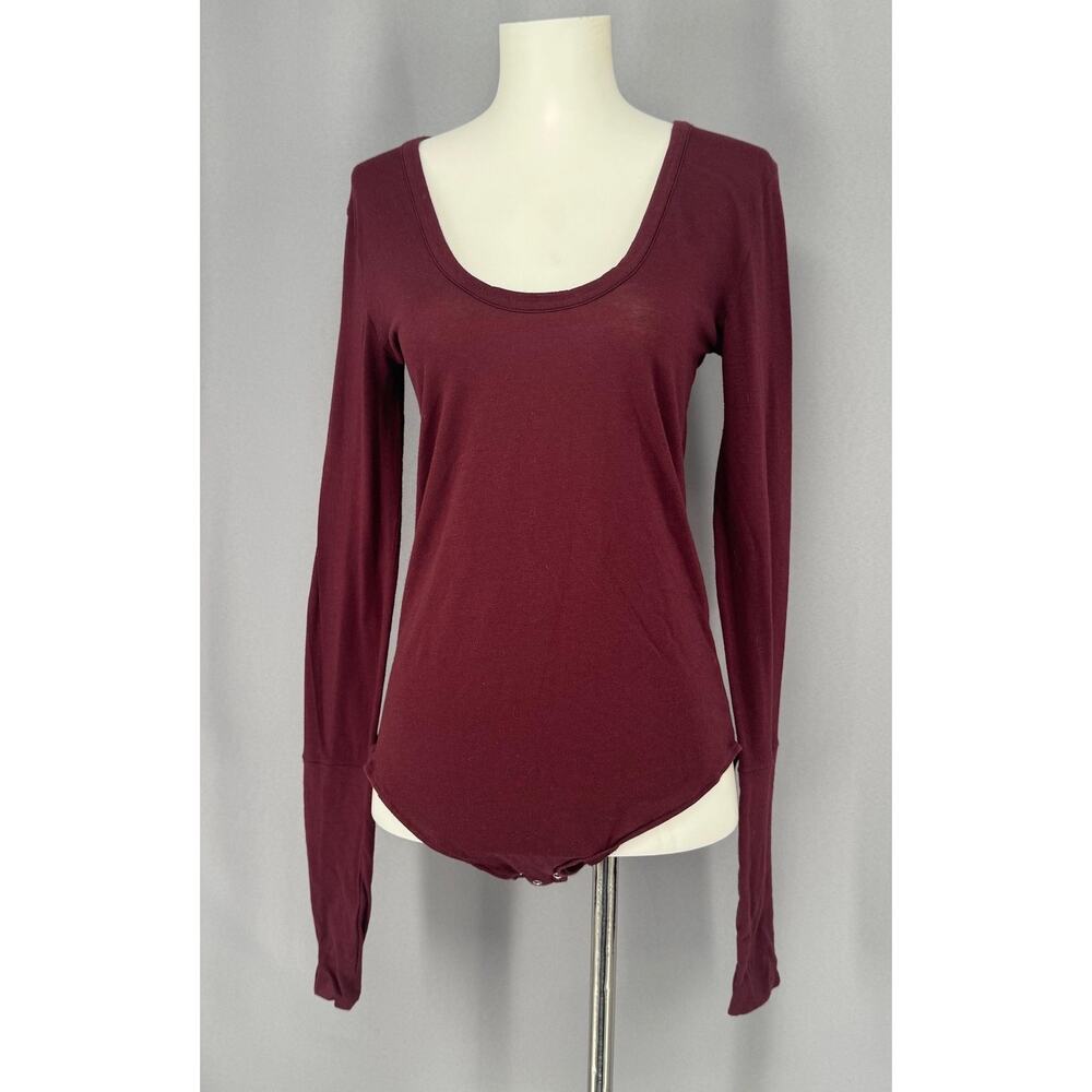 Free People Bodysuit Womens Medium Maroon Very Long Sleeve Scoop Neck Y2k